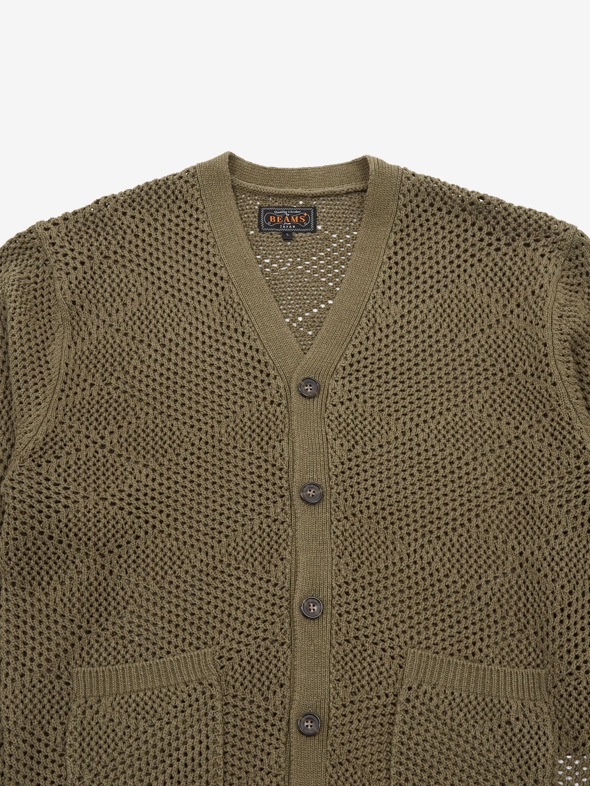 Beams Plus Argyle Mesh Cardigan - Olive