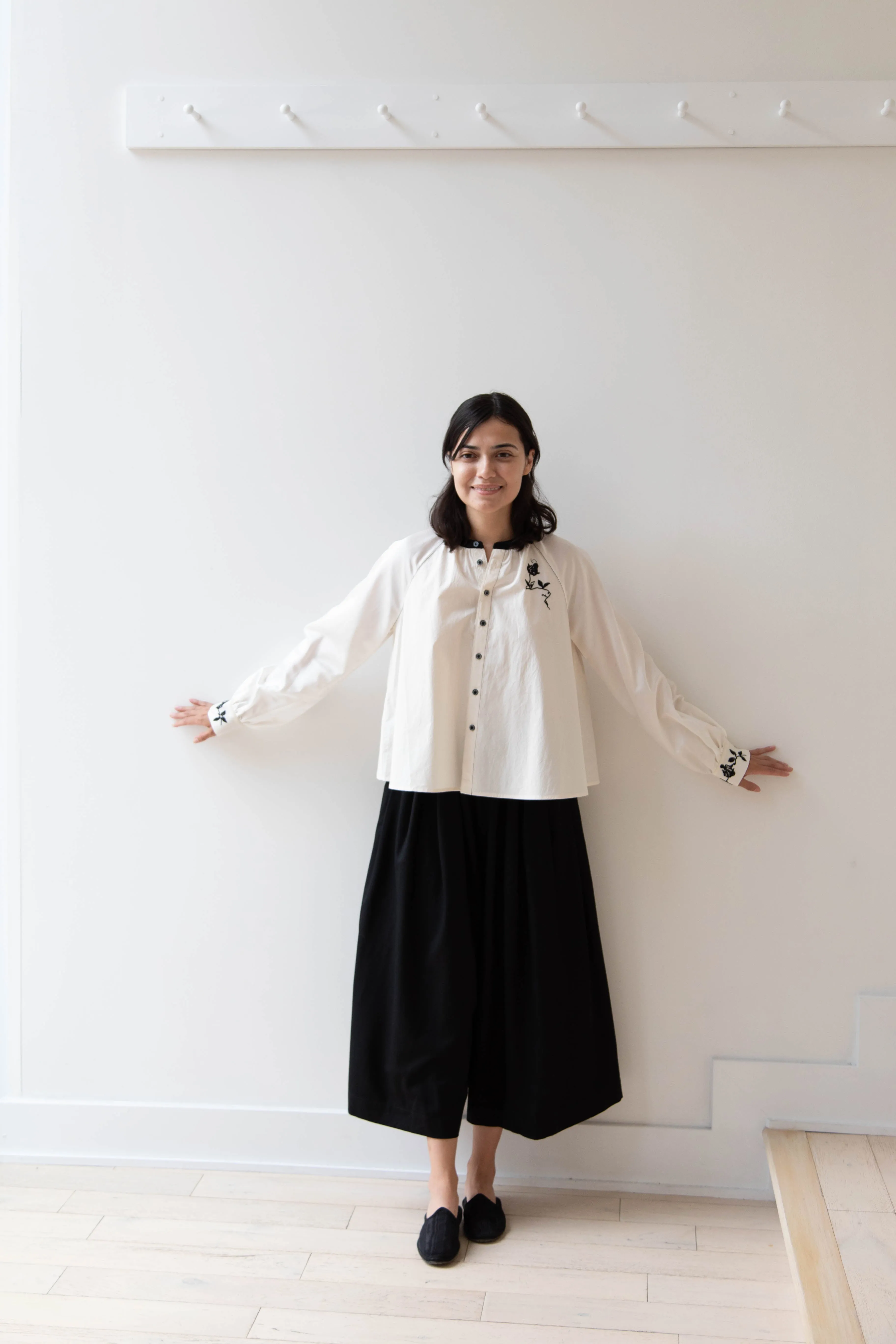 Renli Su | Embroidered Blouse in Rice White